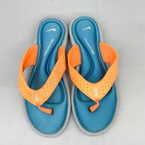 Nike Womens 9 Comfort Footbed Flip Flops Orange Blue Thong Sandals Shoes Pool
